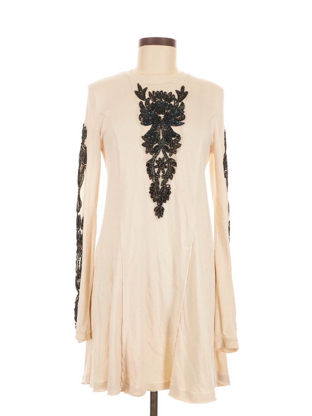 FREE PEOPLE New Romantics Black Forest Cream Beaded Detail Long Sleeve Dress